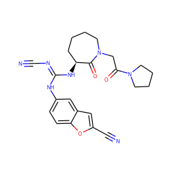 N#C/N=C(\Nc1ccc2oc(C#N)cc2c1)N[C@H]1CCCCN(CC(=O)N2CCCC2)C1=O ZINC000043070344