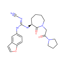 N#C/N=C(\Nc1ccc2occc2c1)N[C@H]1CCCCN(CC(=O)N2CCCC2)C1=O ZINC000043080124