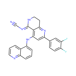 N#C/N=C1\NCCc2nc(-c3ccc(F)c(F)c3)cc(Nc3cccc4ncccc34)c21 ZINC000116989638