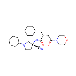 N#C[C@@]1(NC(=O)[C@@H](CC(=O)N2CCOCC2)CC2CCCCC2)CCN(C2CCCCC2)C1 ZINC000013918408