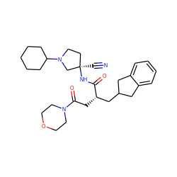 N#C[C@@]1(NC(=O)[C@@H](CC(=O)N2CCOCC2)CC2Cc3ccccc3C2)CCN(C2CCCCC2)C1 ZINC000028817781