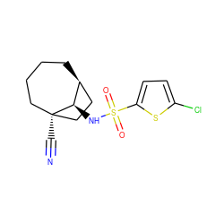 N#C[C@@]12CCCC[C@@H](CC1)[C@H]2NS(=O)(=O)c1ccc(Cl)s1 ZINC000040614185