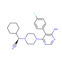 N#C[C@@H](C1CCCCC1)N1CCN(c2ncnc(N)c2-c2ccc(F)cc2)CC1 ZINC000219319311