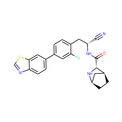 N#C[C@@H](Cc1ccc(-c2ccc3ncsc3c2)cc1F)NC(=O)[C@H]1N[C@@H]2CC[C@H]1C2 ZINC000219295530