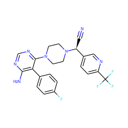 N#C[C@@H](c1ccc(C(F)(F)F)nc1)N1CCN(c2ncnc(N)c2-c2ccc(F)cc2)CC1 ZINC000206938001