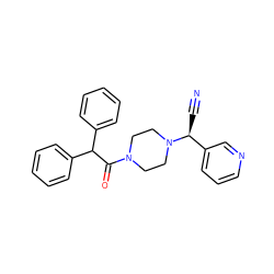 N#C[C@@H](c1cccnc1)N1CCN(C(=O)C(c2ccccc2)c2ccccc2)CC1 ZINC000013729025