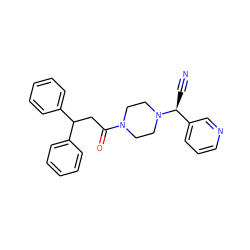 N#C[C@@H](c1cccnc1)N1CCN(C(=O)CC(c2ccccc2)c2ccccc2)CC1 ZINC000026815779