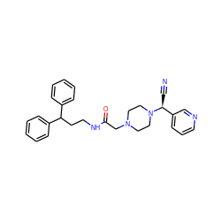 N#C[C@@H](c1cccnc1)N1CCN(CC(=O)NCCC(c2ccccc2)c2ccccc2)CC1 ZINC000022935708