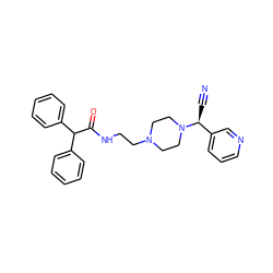 N#C[C@@H](c1cccnc1)N1CCN(CCNC(=O)C(c2ccccc2)c2ccccc2)CC1 ZINC000022935695