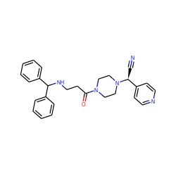 N#C[C@@H](c1ccncc1)N1CCN(C(=O)CCNC(c2ccccc2)c2ccccc2)CC1 ZINC000013729301