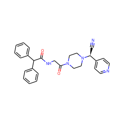 N#C[C@@H](c1ccncc1)N1CCN(C(=O)CNC(=O)C(c2ccccc2)c2ccccc2)CC1 ZINC000013729323