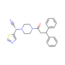 N#C[C@@H](c1cncs1)N1CCN(C(=O)CC(c2ccccc2)c2ccccc2)CC1 ZINC000013729194