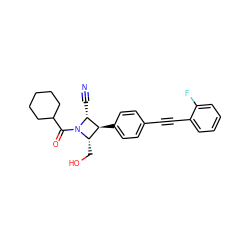 N#C[C@@H]1[C@@H](c2ccc(C#Cc3ccccc3F)cc2)[C@H](CO)N1C(=O)C1CCCCC1 ZINC000095600481