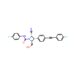 N#C[C@@H]1[C@H](c2ccc(C#Cc3ccc(F)cc3)cc2)[C@@H](CO)N1C(=O)Nc1ccc(F)cc1 ZINC000095604920