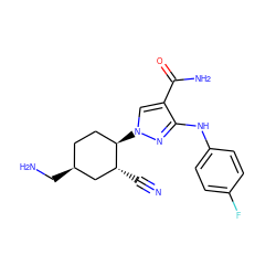 N#C[C@@H]1C[C@@H](CN)CC[C@H]1n1cc(C(N)=O)c(Nc2ccc(F)cc2)n1 ZINC000222970212