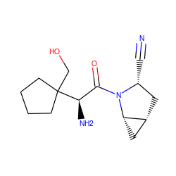 N#C[C@@H]1C[C@@H]2C[C@@H]2N1C(=O)[C@@H](N)C1(CO)CCCC1 ZINC000062027124