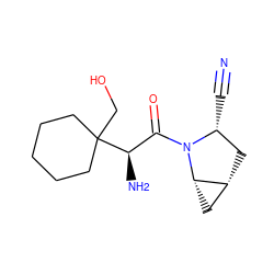 N#C[C@@H]1C[C@@H]2C[C@@H]2N1C(=O)[C@@H](N)C1(CO)CCCCC1 ZINC000062027125