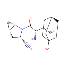 N#C[C@@H]1C[C@@H]2C[C@@H]2N1C(=O)[C@@H](N)C12C[C@H]3C[C@@H](CC(O)(C3)C1)C2 ZINC000100037890