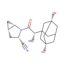 N#C[C@@H]1C[C@@H]2C[C@@H]2N1C(=O)[C@@H](N)C12CC3C[C@](O)(C1)C[C@@](O)(C3)C2 ZINC000013648759