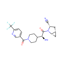 N#C[C@@H]1C[C@@H]2C[C@@H]2N1C(=O)[C@@H](N)C1CCN(C(=O)c2ccc(C(F)(F)F)nc2)CC1 ZINC000095589000