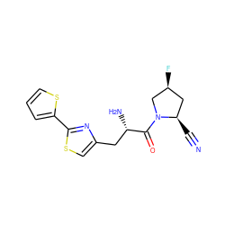 N#C[C@@H]1C[C@H](F)CN1C(=O)[C@@H](N)Cc1csc(-c2cccs2)n1 ZINC000103248367