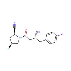 N#C[C@@H]1C[C@H](F)CN1C(=O)C[C@H](N)Cc1ccc(I)cc1 ZINC000299824140