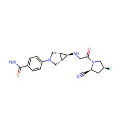 N#C[C@@H]1C[C@H](F)CN1C(=O)CN[C@H]1[C@@H]2CN(c3ccc(C(N)=O)cc3)C[C@@H]21 ZINC000101180538