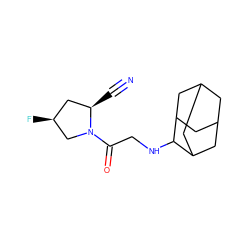 N#C[C@@H]1C[C@H](F)CN1C(=O)CNC1C2CC3CC(C2)CC1C3 ZINC000040379901