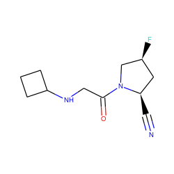 N#C[C@@H]1C[C@H](F)CN1C(=O)CNC1CCC1 ZINC000040896715