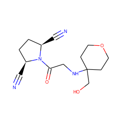 N#C[C@@H]1CC[C@H](C#N)N1C(=O)CNC1(CO)CCOCC1 ZINC000013687416