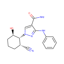 N#C[C@@H]1CCC[C@@H](O)[C@@H]1n1cc(C(N)=O)c(Nc2ccccc2)n1 ZINC000222969088