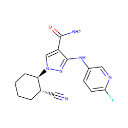 N#C[C@@H]1CCCC[C@H]1n1cc(C(N)=O)c(Nc2ccc(F)nc2)n1 ZINC000221086608