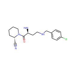 N#C[C@@H]1CCCCN1C(=O)[C@@H](N)CCNCc1ccc(Cl)cc1 ZINC000013561271