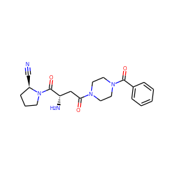 N#C[C@@H]1CCCN1C(=O)[C@@H](N)CC(=O)N1CCN(C(=O)c2ccccc2)CC1 ZINC000028472861