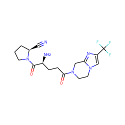 N#C[C@@H]1CCCN1C(=O)[C@@H](N)CCC(=O)N1CCn2cc(C(F)(F)F)nc2C1 ZINC000040897599