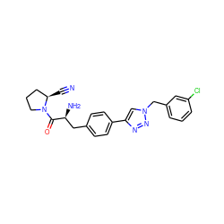 N#C[C@@H]1CCCN1C(=O)[C@@H](N)Cc1ccc(-c2cn(Cc3cccc(Cl)c3)nn2)cc1 ZINC000096283311