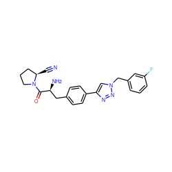 N#C[C@@H]1CCCN1C(=O)[C@@H](N)Cc1ccc(-c2cn(Cc3cccc(F)c3)nn2)cc1 ZINC000096283314