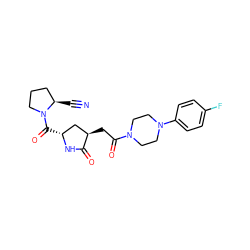 N#C[C@@H]1CCCN1C(=O)[C@@H]1C[C@@H](CC(=O)N2CCN(c3ccc(F)cc3)CC2)C(=O)N1 ZINC000064553003