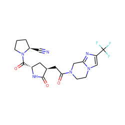 N#C[C@@H]1CCCN1C(=O)[C@@H]1C[C@@H](CC(=O)N2CCn3cc(C(F)(F)F)nc3C2)C(=O)N1 ZINC000064553764