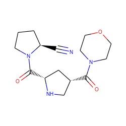 N#C[C@@H]1CCCN1C(=O)[C@@H]1C[C@H](C(=O)N2CCOCC2)CN1 ZINC000028816299