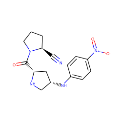 N#C[C@@H]1CCCN1C(=O)[C@@H]1C[C@H](Nc2ccc([N+](=O)[O-])cc2)CN1 ZINC000053133275