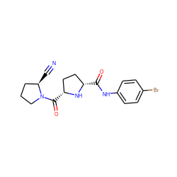 N#C[C@@H]1CCCN1C(=O)[C@@H]1CC[C@H](C(=O)Nc2ccc(Br)cc2)N1 ZINC000014947513