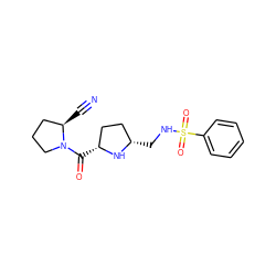 N#C[C@@H]1CCCN1C(=O)[C@@H]1CC[C@H](CNS(=O)(=O)c2ccccc2)N1 ZINC000014947522