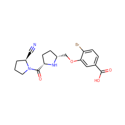 N#C[C@@H]1CCCN1C(=O)[C@@H]1CC[C@H](COc2cc(C(=O)O)ccc2Br)N1 ZINC000014947584