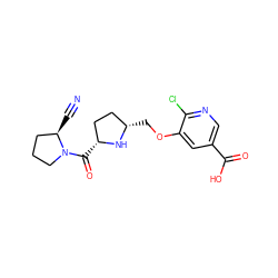 N#C[C@@H]1CCCN1C(=O)[C@@H]1CC[C@H](COc2cc(C(=O)O)cnc2Cl)N1 ZINC000014947588