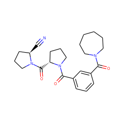 N#C[C@@H]1CCCN1C(=O)[C@@H]1CCCN1C(=O)c1cccc(C(=O)N2CCCCCC2)c1 ZINC000013648182