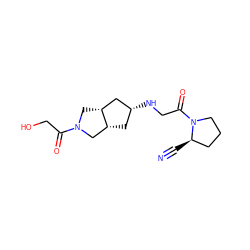 N#C[C@@H]1CCCN1C(=O)CN[C@@H]1C[C@@H]2CN(C(=O)CO)C[C@@H]2C1 ZINC000101349623