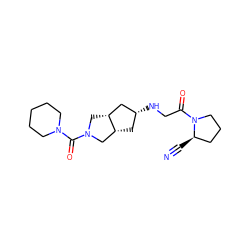 N#C[C@@H]1CCCN1C(=O)CN[C@@H]1C[C@@H]2CN(C(=O)N3CCCCC3)C[C@@H]2C1 ZINC000101349613