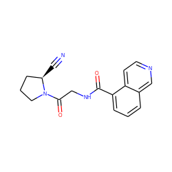 N#C[C@@H]1CCCN1C(=O)CNC(=O)c1cccc2cnccc12 ZINC000096270301