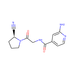 N#C[C@@H]1CCCN1C(=O)CNC(=O)c1ccnc(N)c1 ZINC000169310689